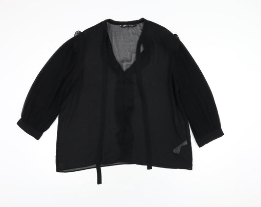 Womens UK Size L Zara Black Basic Blouse