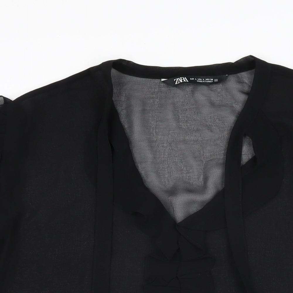 Womens UK Size L Zara Black Basic Blouse