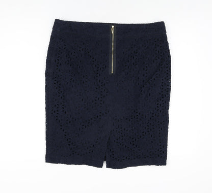 Autograph Womens Blue Floral Cotton Straight & Pencil Skirt Size 16 Zip