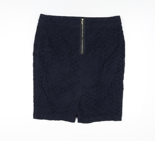 Autograph Womens Blue Floral Cotton Straight & Pencil Skirt Size 16 Zip