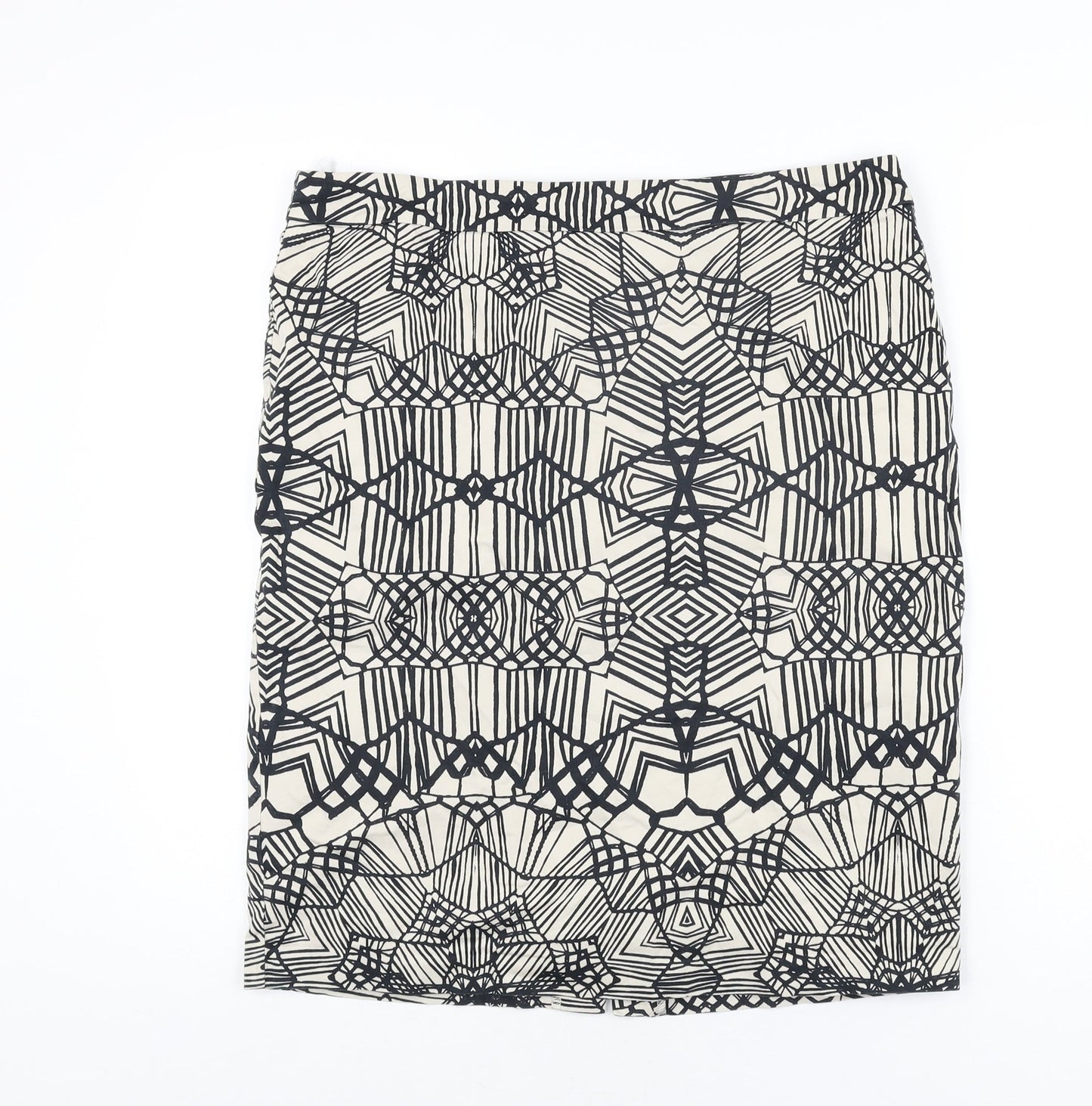 Marks and Spencer Womens Ivory Geometric Cotton Straight & Pencil Skirt Size 14 Zip