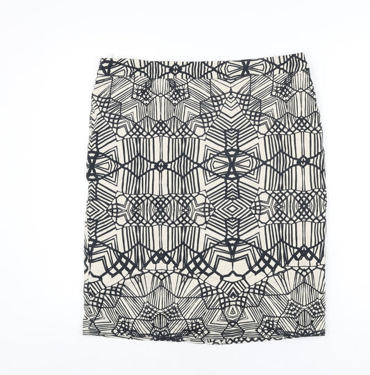 Marks and Spencer Womens Ivory Geometric Cotton Straight & Pencil Skirt Size 14 Zip