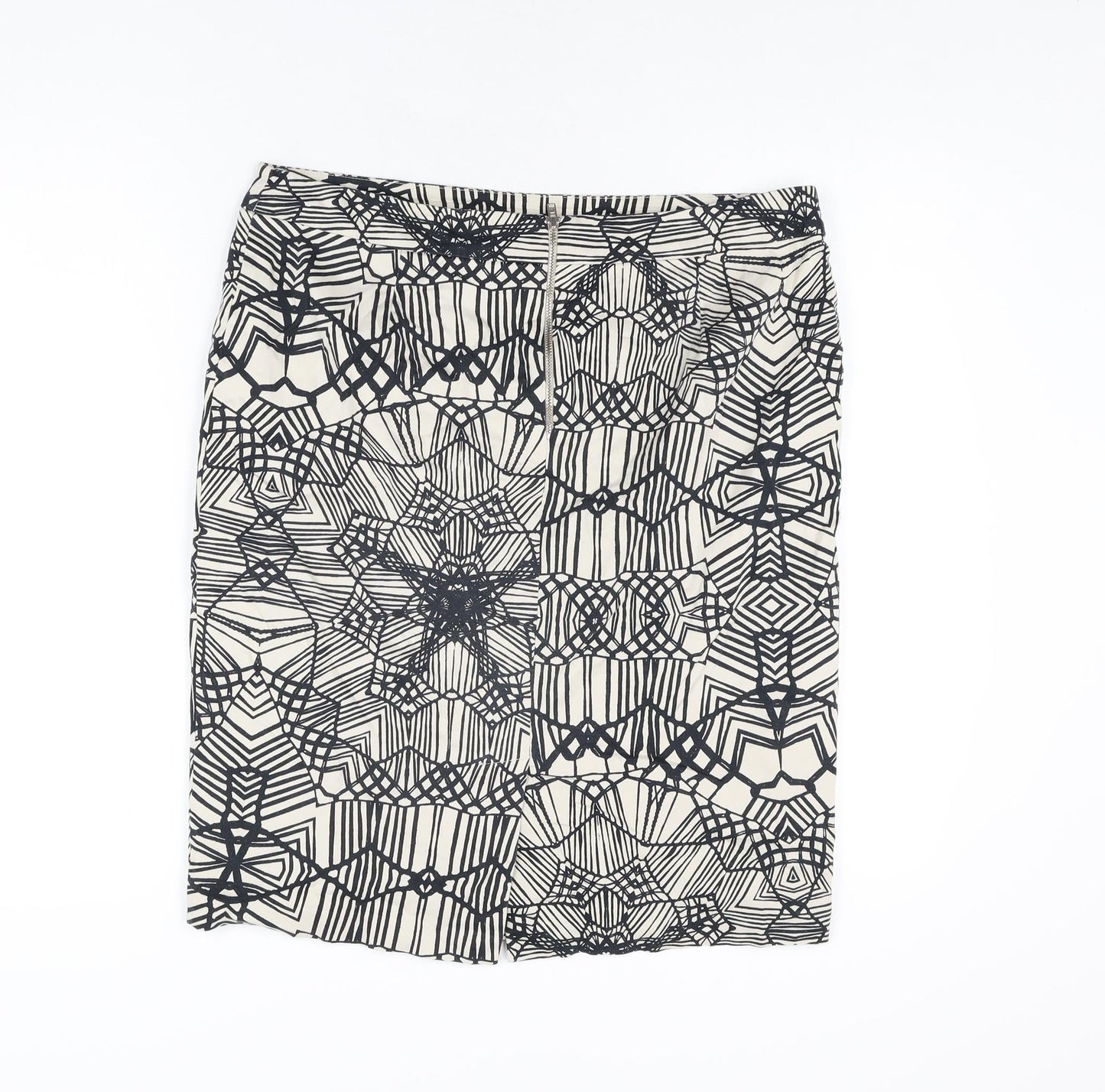 Marks and Spencer Womens Ivory Geometric Cotton Straight & Pencil Skirt Size 14 Zip