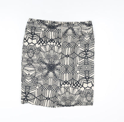 Marks and Spencer Womens Ivory Geometric Cotton Straight & Pencil Skirt Size 14 Zip