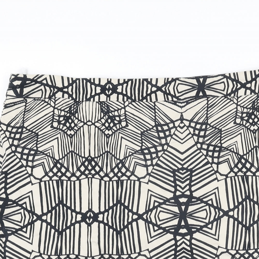 Marks and Spencer Womens Ivory Geometric Cotton Straight & Pencil Skirt Size 14 Zip