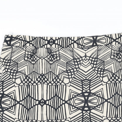 Marks and Spencer Womens Ivory Geometric Cotton Straight & Pencil Skirt Size 14 Zip