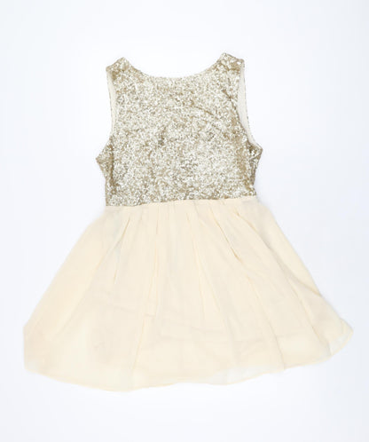 TFNC London Womens Gold Polyester Skater Dress Size L Round Neck Zip