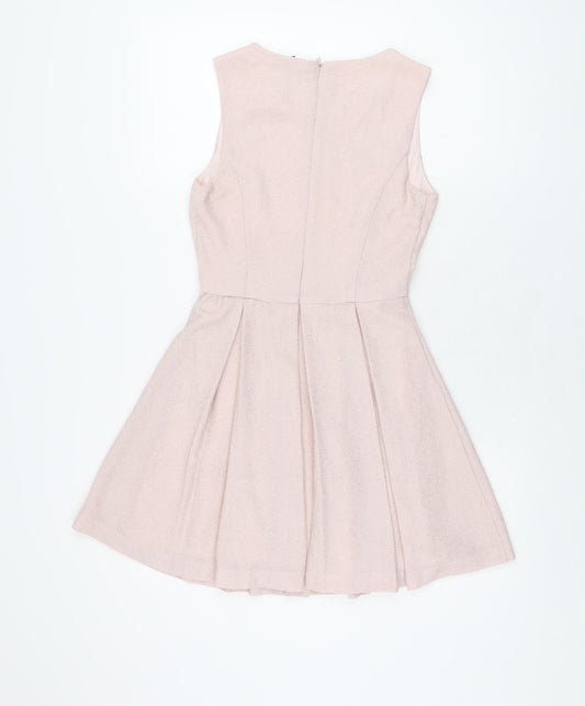 FOREVER 21 Womens Pink Polyester Skater Dress Size S Round Neck Zip