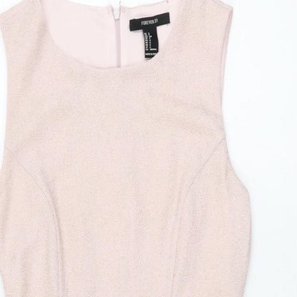 FOREVER 21 Womens Pink Polyester Skater Dress Size S Round Neck Zip