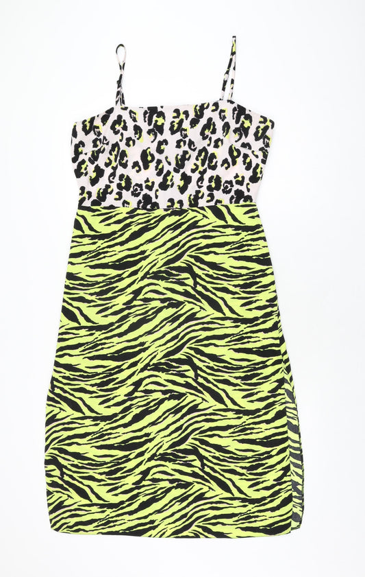 Miss Selfridge Womens Multicoloured Animal Print Polyester A-Line Size 14 Square Neck Zip