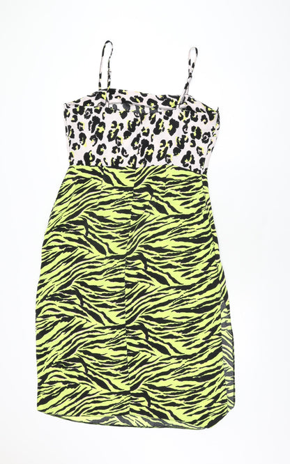 Miss Selfridge Womens Multicoloured Animal Print Polyester A-Line Size 14 Square Neck Zip