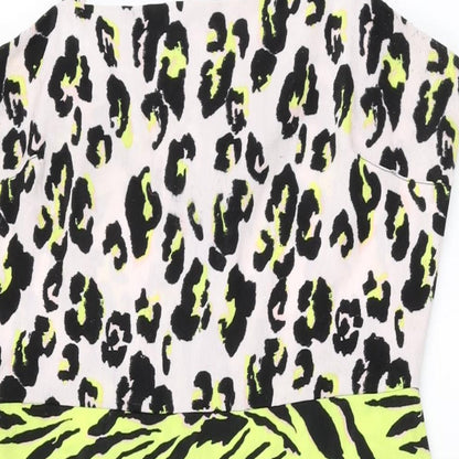 Miss Selfridge Womens Multicoloured Animal Print Polyester A-Line Size 14 Square Neck Zip