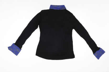 Lili Womens Black Viscose Basic T-Shirt Size 16 Collared