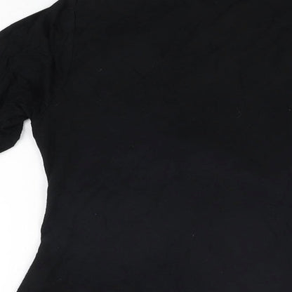 Lili Womens Black Viscose Basic T-Shirt Size 16 Collared