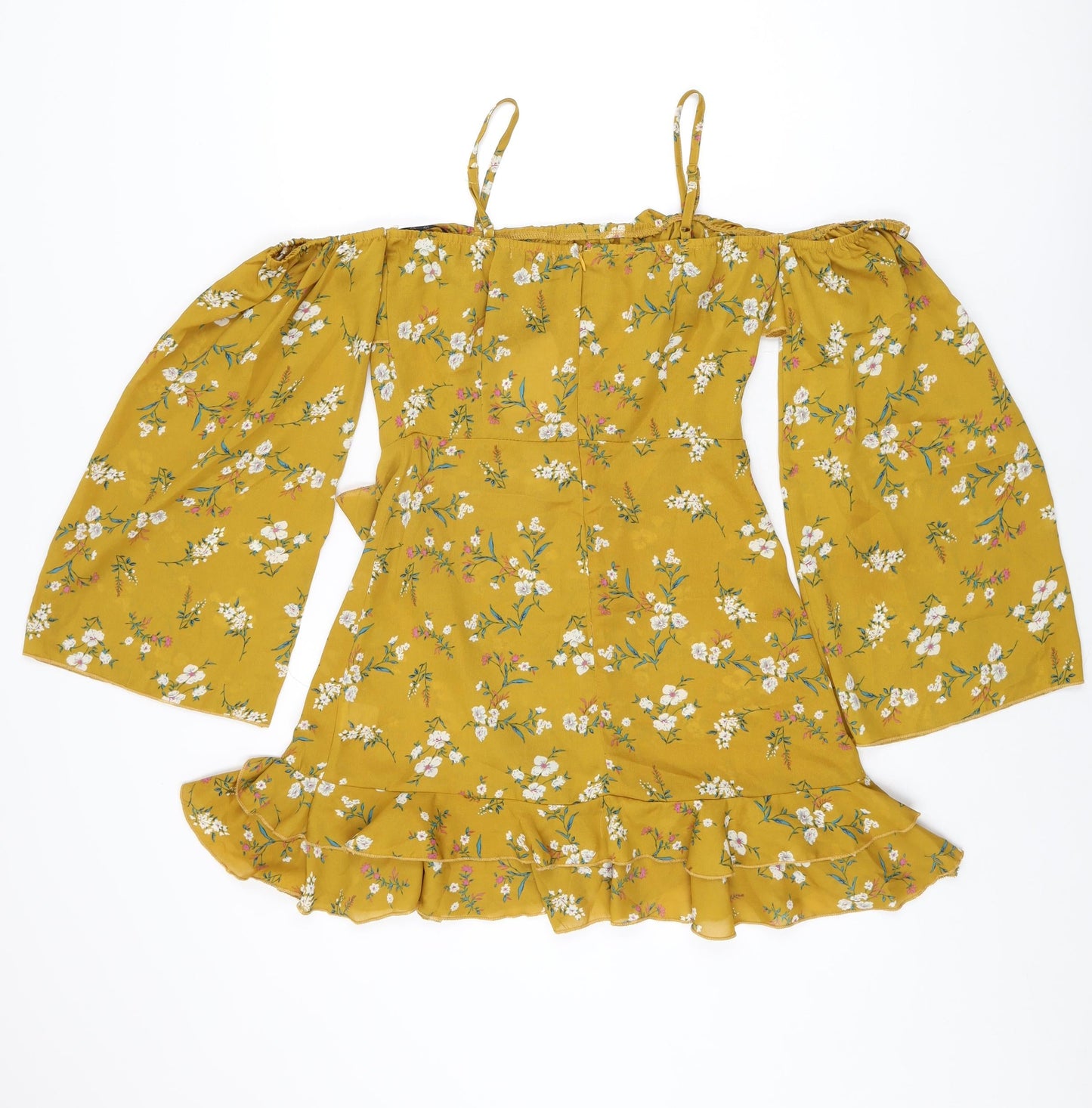Missguided Womens Yellow Floral Polyester Mini Size 10 Square Neck Zip