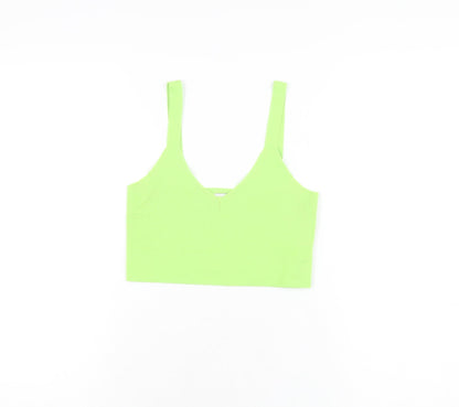 Pink Woman Womens Green Polyester Cropped T-Shirt Size XS V-Neck