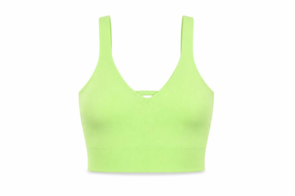 Pink Woman Womens Green Polyester Cropped T-Shirt Size XS V-Neck