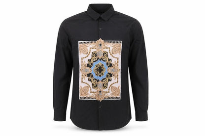 Boohoo Mens Black Geometric Polyester Button-Up Size M Collared Button