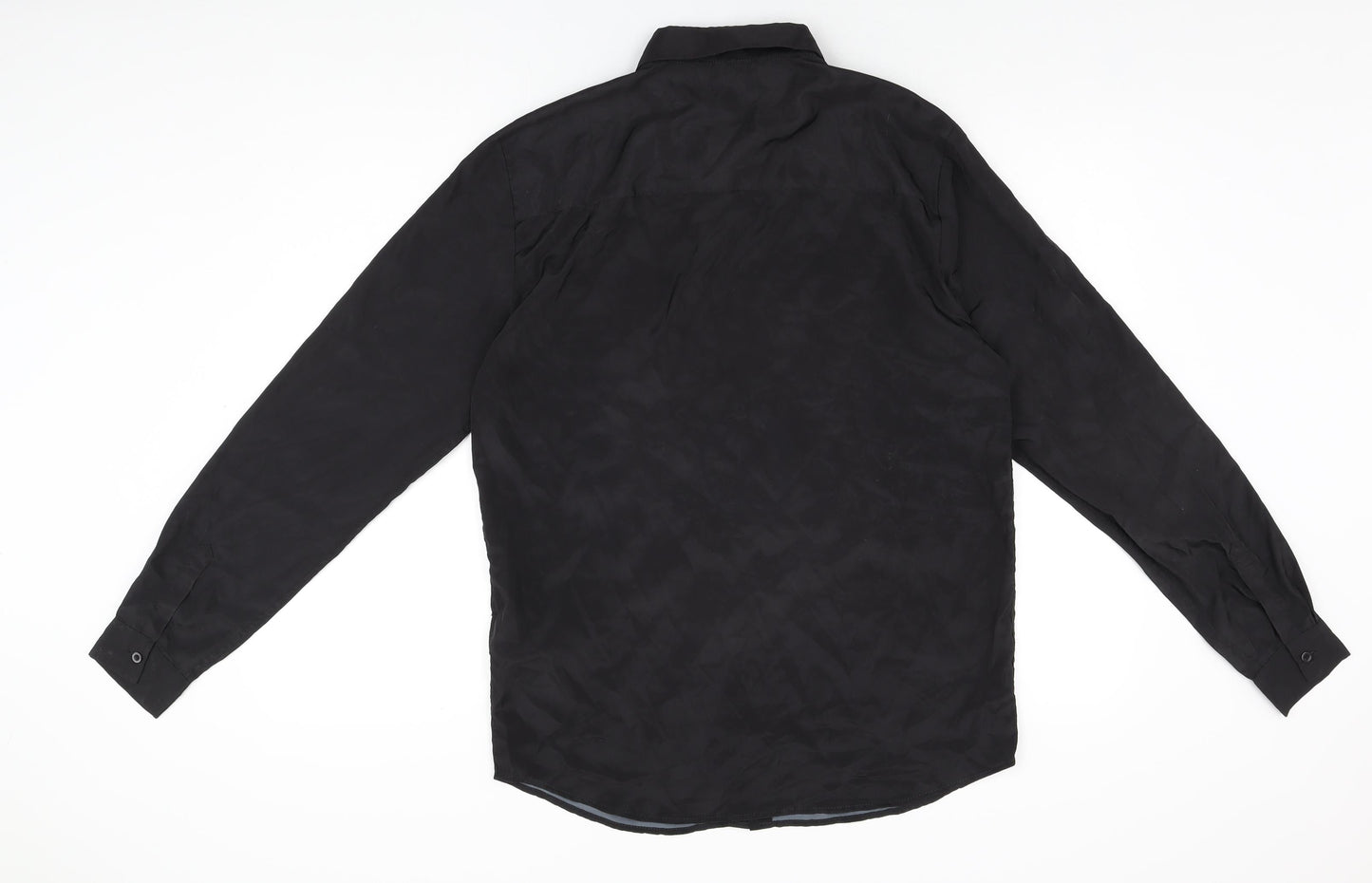 Boohoo Mens Black Geometric Polyester Button-Up Size M Collared Button