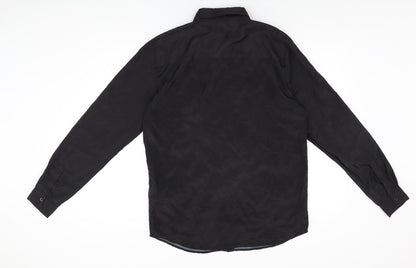 Boohoo Mens Black Geometric Polyester Button-Up Size M Collared Button