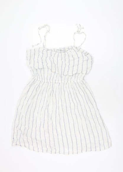 NEXT Womens White Striped Viscose Skater Dress Size 10 Square Neck Pullover
