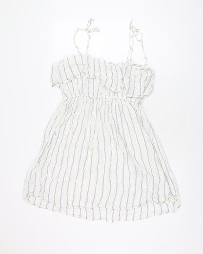 NEXT Womens White Striped Viscose Skater Dress Size 10 Square Neck Pullover