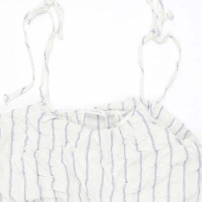 NEXT Womens White Striped Viscose Skater Dress Size 10 Square Neck Pullover