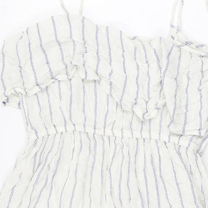 NEXT Womens White Striped Viscose Skater Dress Size 10 Square Neck Pullover