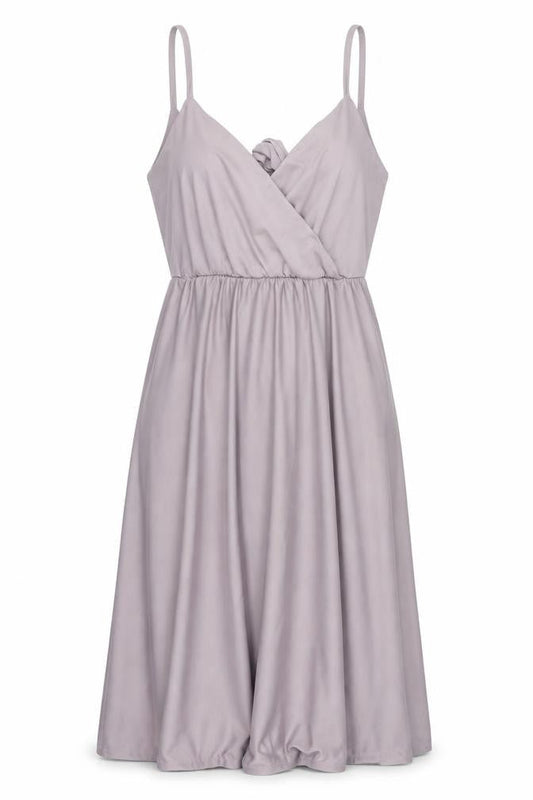 Front view of ASOS women’s purple polyester a-line, size UK 12, v-neck tie