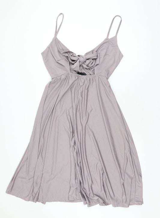 ASOS Womens Purple Polyester A-Line Size 12 V-Neck Tie