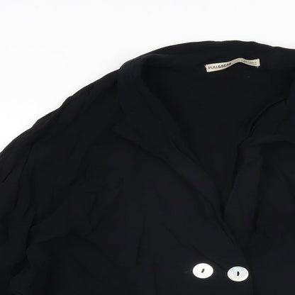 Womens UK Size L Pull&Bear Black Basic Button-Up
