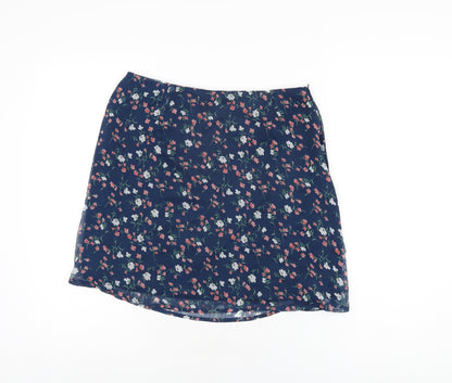 Wednesday's Girl Womens Blue Floral Polyester Mini Skirt Size M Zip