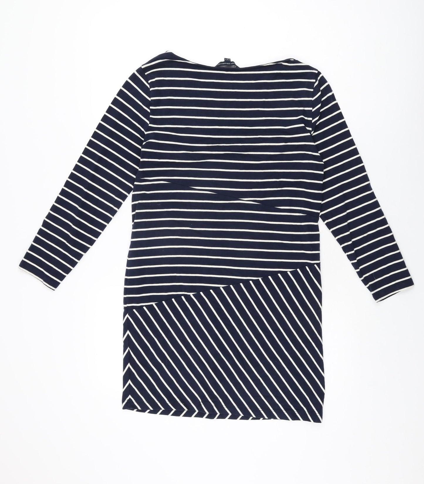 French Connection Womens Blue Striped Cotton Bodycon Size 12 Boat Neck Pullover