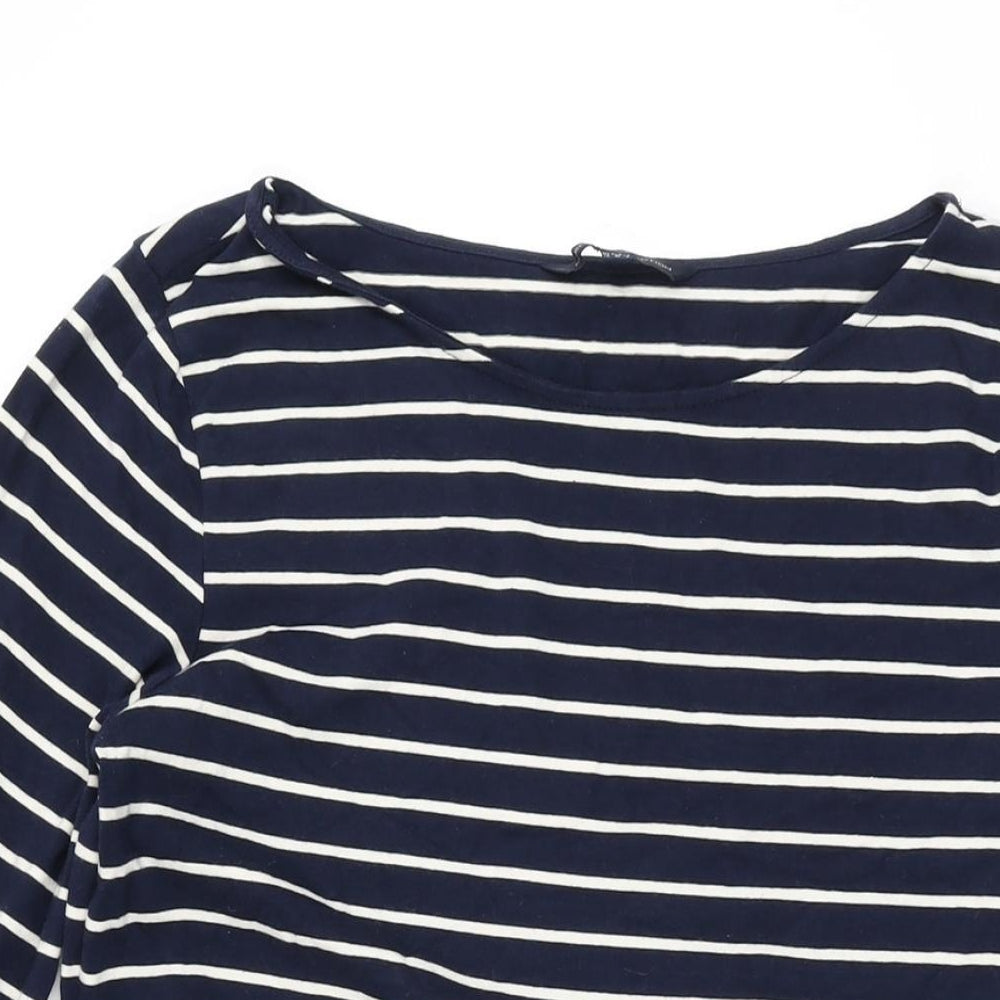 French Connection Womens Blue Striped Cotton Bodycon Size 12 Boat Neck Pullover