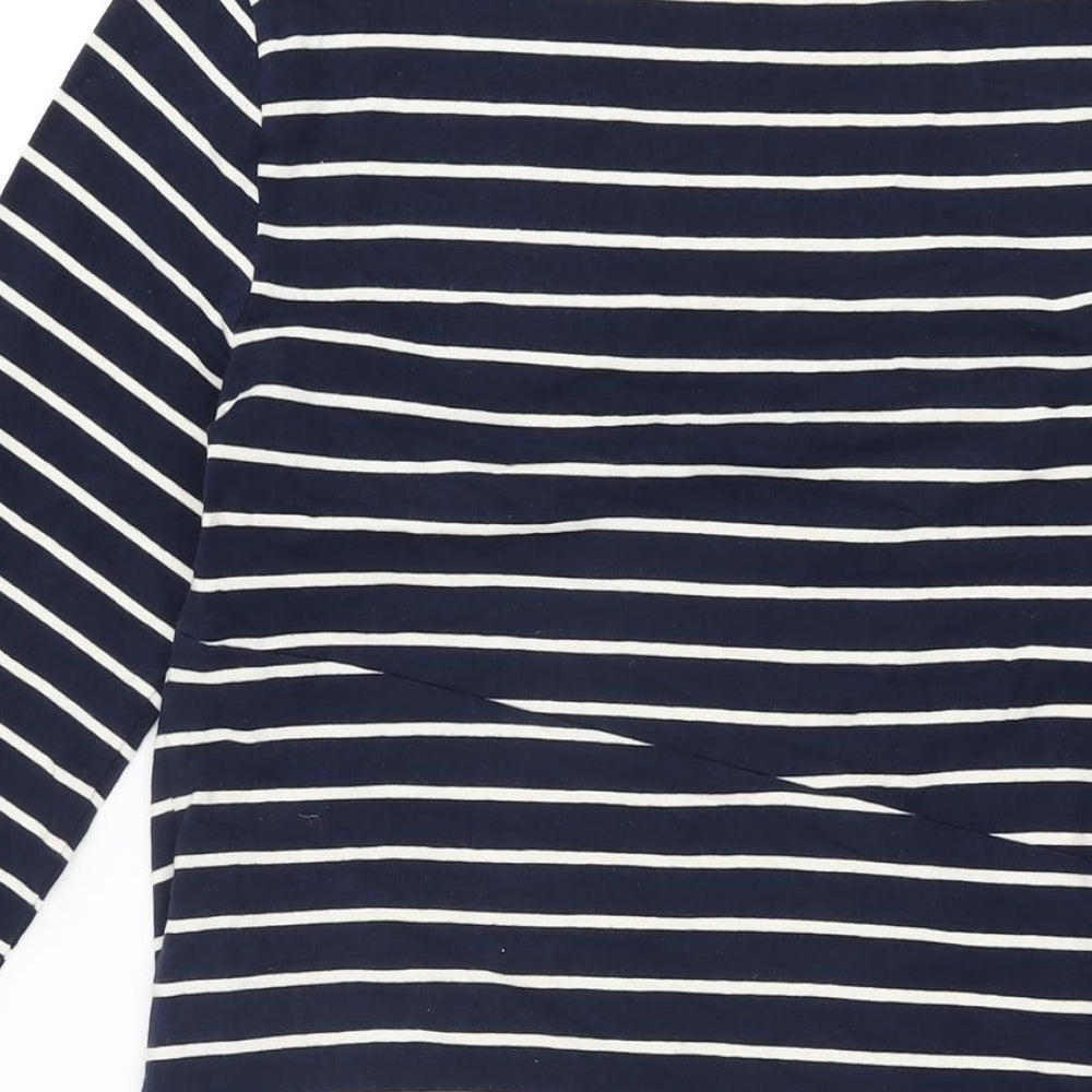 French Connection Womens Blue Striped Cotton Bodycon Size 12 Boat Neck Pullover