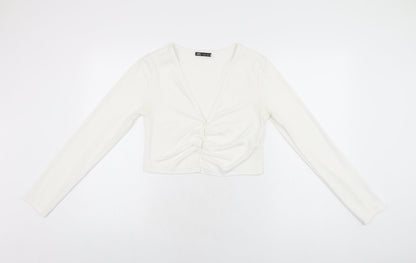 Womens UK Size M Zara White Basic Button-Up