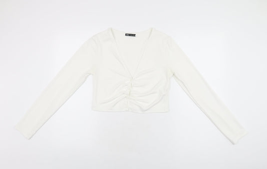 Womens UK Size M Zara White Basic Button-Up