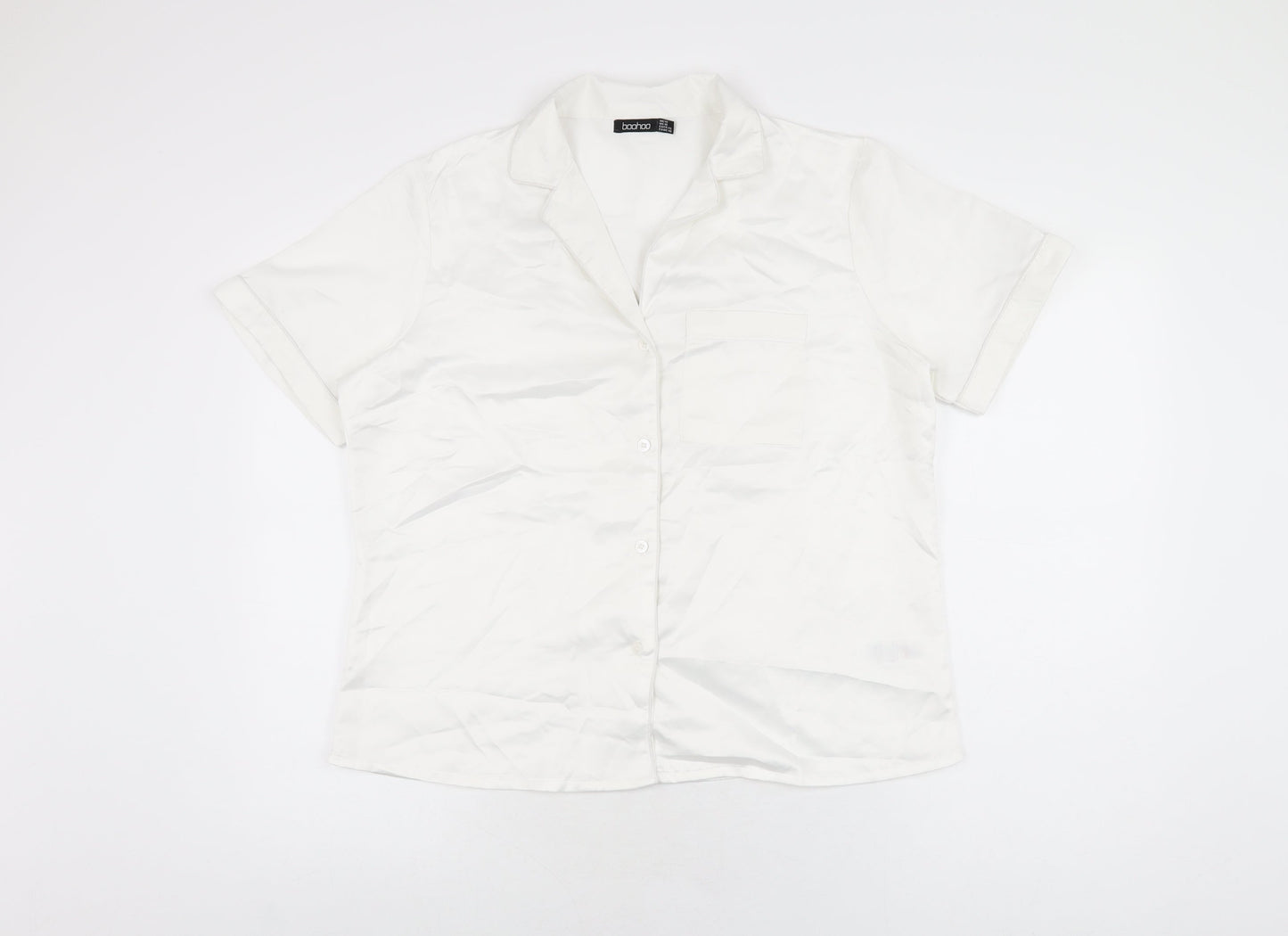 Boohoo Womens White Solid Polyester Top Pyjama Top Size 14 Button - Bride