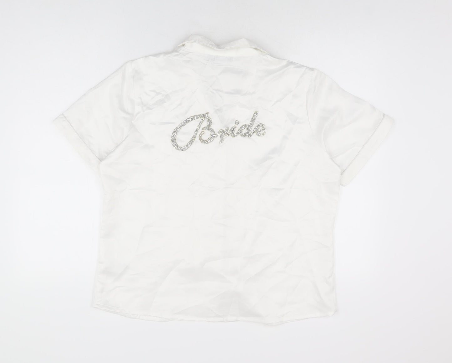 Boohoo Womens White Solid Polyester Top Pyjama Top Size 14 Button - Bride