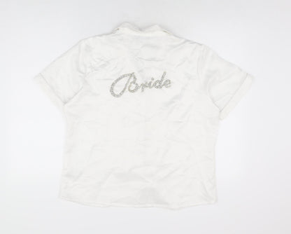 Boohoo Womens White Solid Polyester Top Pyjama Top Size 14 Button - Bride