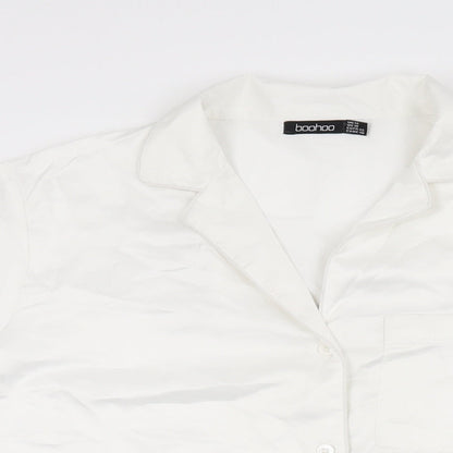 Boohoo Womens White Solid Polyester Top Pyjama Top Size 14 Button - Bride