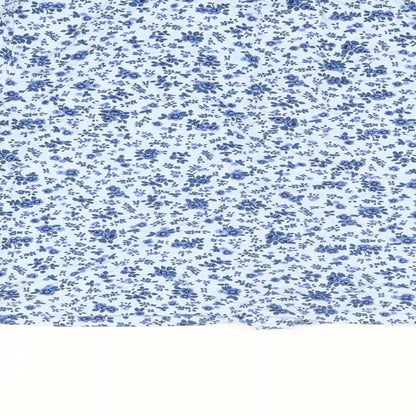 Missguided Womens Blue Floral Viscose Cropped Button-Up Size 12 Round Neck