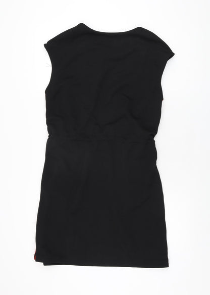Elli White Womens Black Polyester Shift Size M Round Neck Drawstring