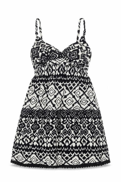 New Look Womens Black Geometric Viscose Mini Size 6 V-Neck Pullover