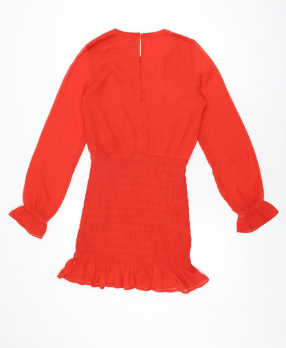 H&M Womens Red Polyester Mini Size 8 Round Neck Button