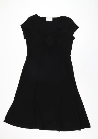 Minuet Womens Black Polyester A-Line Size 14 V-Neck Pullover