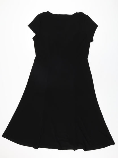 Minuet Womens Black Polyester A-Line Size 14 V-Neck Pullover