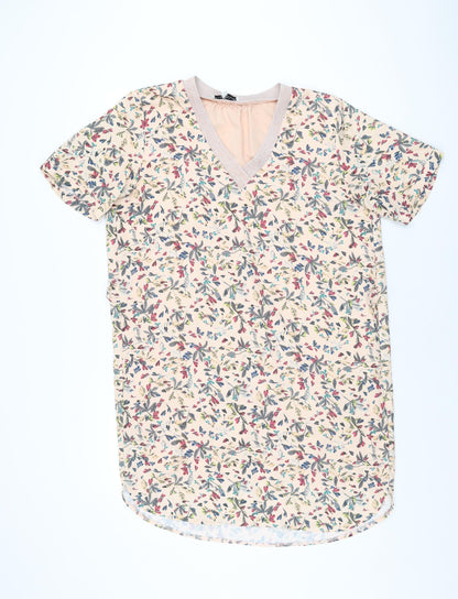 Jaune Rouge Womens Pink Floral Polyester Shift Size L V-Neck Pullover