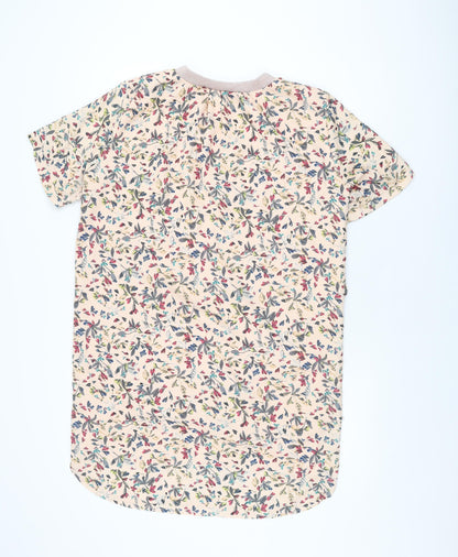 Jaune Rouge Womens Pink Floral Polyester Shift Size L V-Neck Pullover