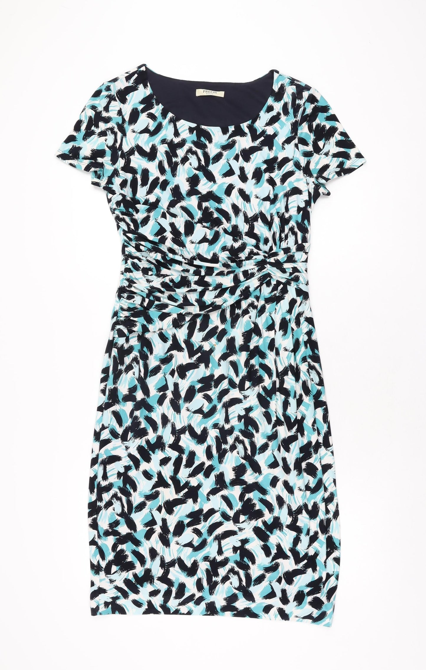 Precis Womens Blue Geometric Polyester Bodycon Size 10 Scoop Neck Pullover